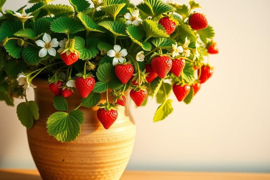 morangos em vaso